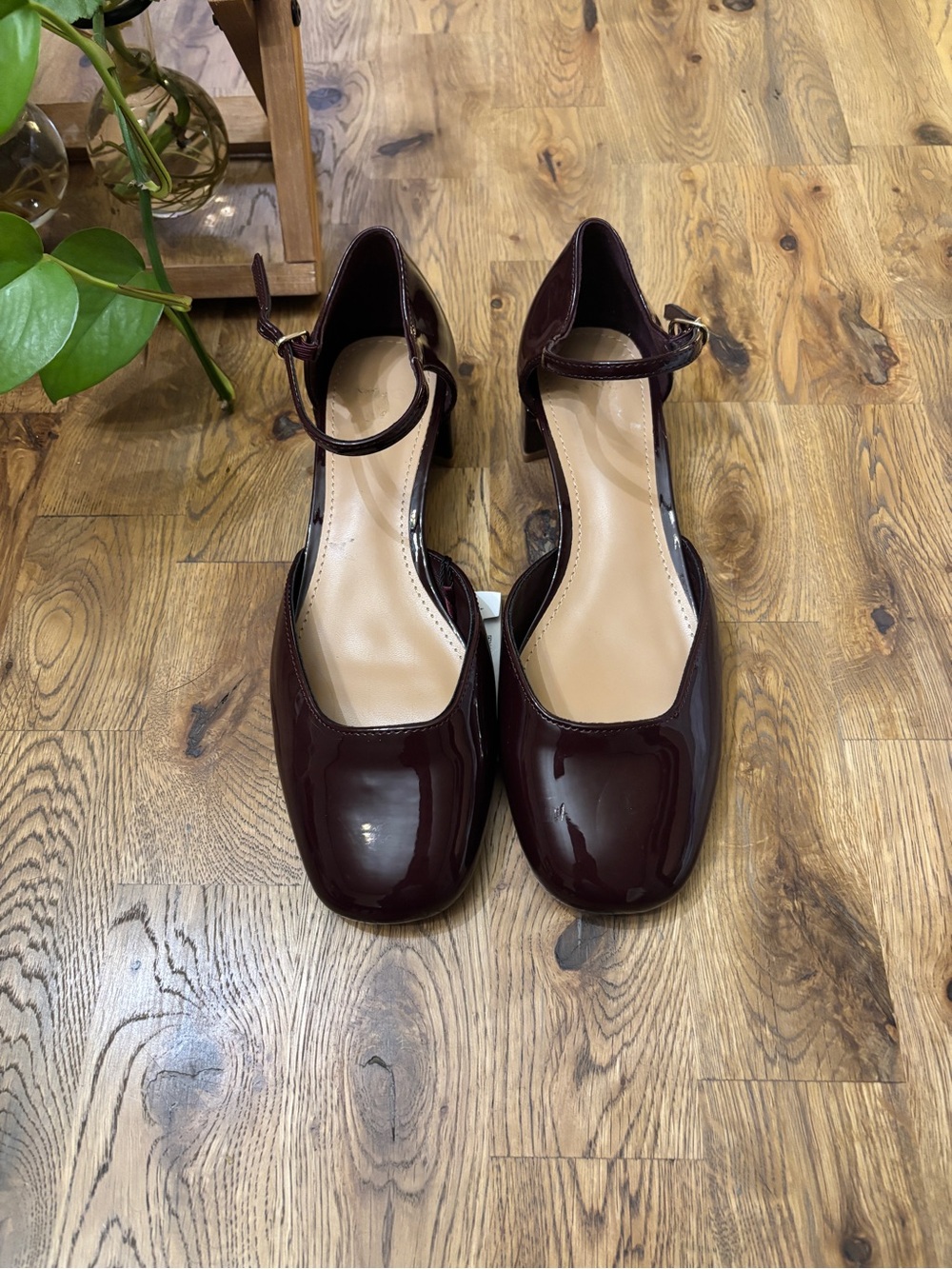 MANGO Block Heel D’orsay Pump - Burgundy - NWT